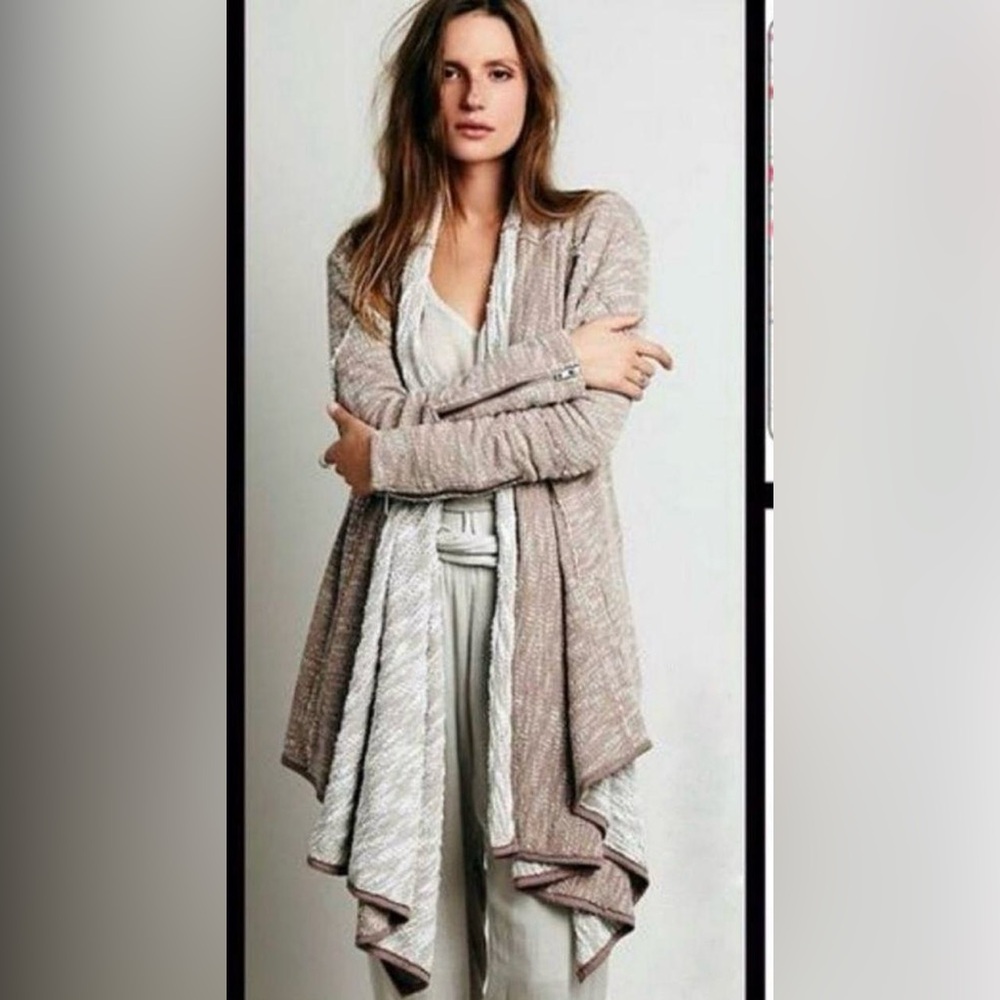 Free People Tan Cream In The Loop Open Front Sweater Wrap Cardigan Jacket